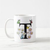 Initial Letter T Floral Butterfly Monogramm Kaffeetasse (Links)