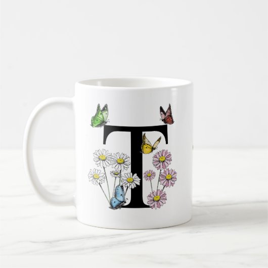 Initial Letter T Floral Butterfly Monogramm Kaffeetasse (Links)
