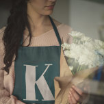 Initial Letter | Teal Monogram Modern Stylish Cool Schürze<br><div class="desc">Simple,  stylish custom initial letter monogram apron in modern minimalist typography in putty gray on teal blue. A perfect custom gift or fashion accessory with a personal touch!</div>