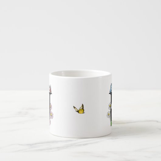 Initial Letter U Floral Butterfly Monogramm Espressotasse (Vorderseite)