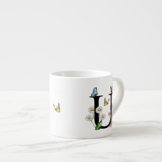 Initial Letter U Floral Butterfly Monogramm Espressotasse (Vorderseite Rechts)