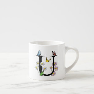 Initial Letter U Floral Butterfly Monogramm Espressotasse