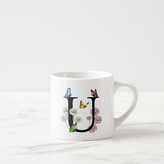 Initial Letter U Floral Butterfly Monogramm Espressotasse (Rechts)