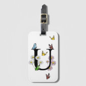 Initial Letter U Floral Butterfly Monogramm Gepäckanhänger (Vorderseite Vertikal)