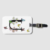 Initial Letter U Floral Butterfly Monogramm Gepäckanhänger (Vorderseite (Horizontal))