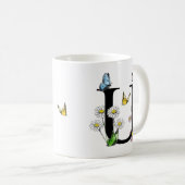 Initial Letter U Floral Butterfly Monogramm Kaffeetasse (VorderseiteRechts)