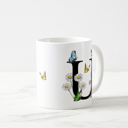 Initial Letter U Floral Butterfly Monogramm Kaffeetasse (VorderseiteRechts)