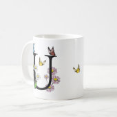 Initial Letter U Floral Butterfly Monogramm Kaffeetasse (Vorderseite Links)