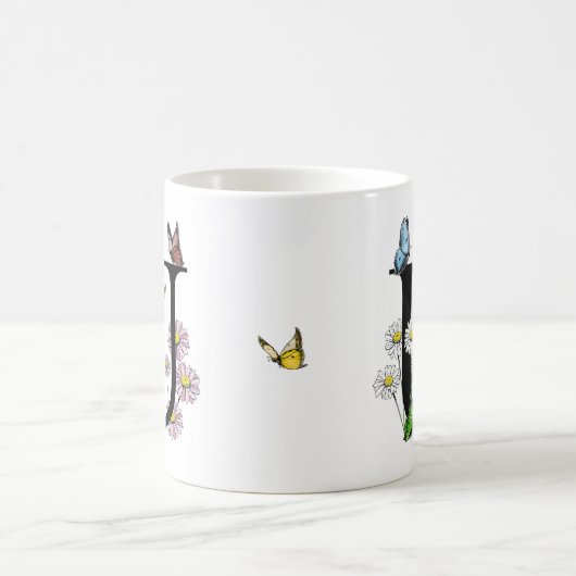 Initial Letter U Floral Butterfly Monogramm Kaffeetasse (Mittel)
