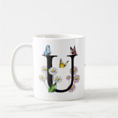Initial Letter U Floral Butterfly Monogramm Kaffeetasse (Links)