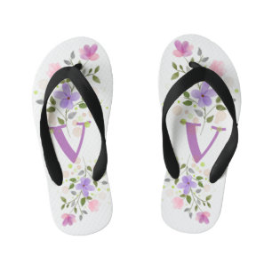 Initial Letter V Plus florales Design Kinderbadesandalen