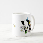 Initial Letter W Floral Butterfly Monogramm Kaffeetasse (VorderseiteRechts)