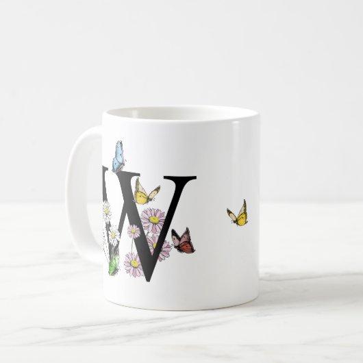 Initial Letter W Floral Butterfly Monogramm Kaffeetasse (Vorderseite Links)