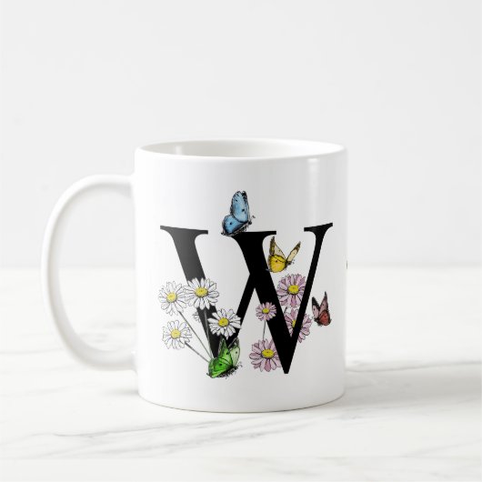 Initial Letter W Floral Butterfly Monogramm Kaffeetasse (Links)