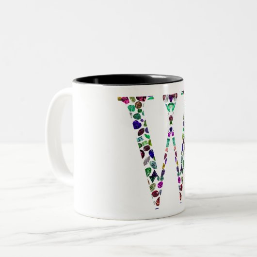 Initial Letter W Gemstone Design Zweifarbige Tasse (Vorderseite Links)