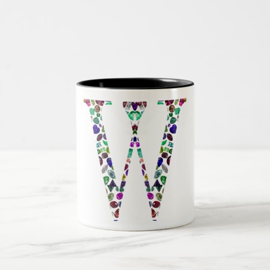 Initial Letter W Gemstone Design Zweifarbige Tasse (Mittel)