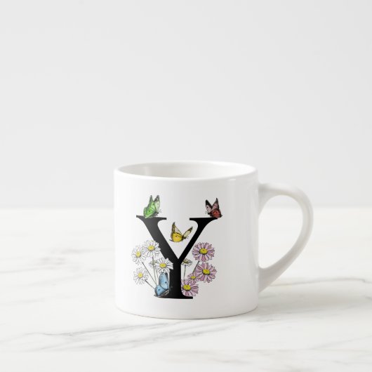 Initial Letter Y Floral Butterfly Monogramm Espressotasse (Rechts)