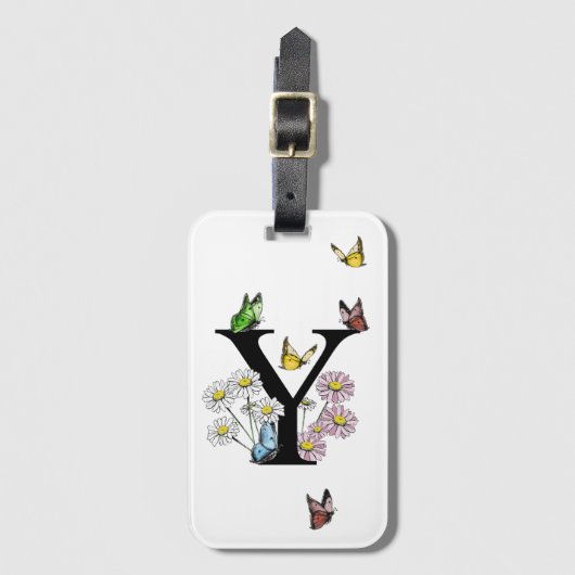 Initial Letter Y Floral Butterfly Monogramm Gepäckanhänger (Vorderseite Vertikal)