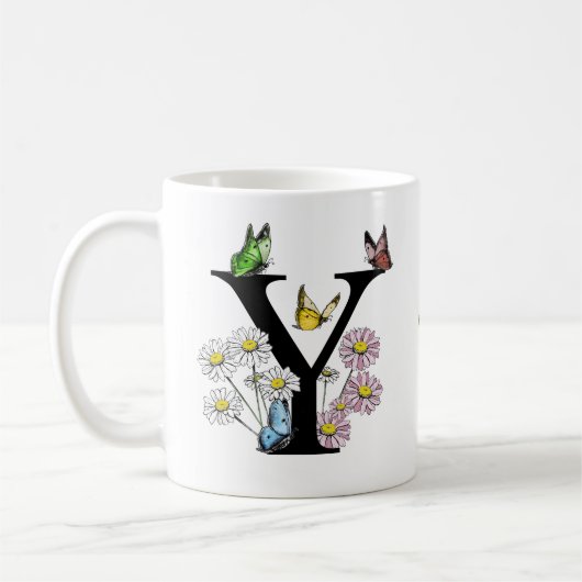Initial Letter Y Floral Butterfly Monogramm Kaffeetasse (Links)