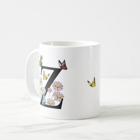 Initial Letter Z Floral Butterfly Monogramm Kaffeetasse (Vorderseite Links)