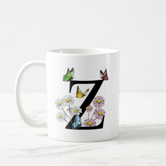 Initial Letter Z Floral Butterfly Monogramm Kaffeetasse (Links)