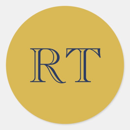 Initial Letters Monogram Gold & Blue Plain Simple Runder Aufkleber (Vorderseite)