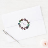Initial lila Blue Green Wreath Design Monogram Runder Aufkleber (Umschlag)