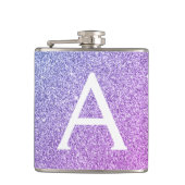 Initial lila Glitzer und Sparkle Monogramm Flachmann (Vorderseite)
