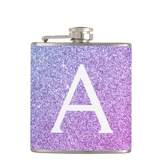 Initial lila Glitzer und Sparkle Monogramm Flachmann (Vorderseite)