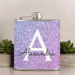 Initial lila Glitzer und Sparkle Monogramm Flachmann<br><div class="desc">Lila Imitate Glitzer und sparkle Elegant Monogram Flask. Diese Flasche kann so angepasst werden,  dass sie Ihren Anfangs- und Vornamen enthält. Die Flaske eignet sich hervorragend zum Geburtstag oder Junggeselinnen-Abschied.</div>