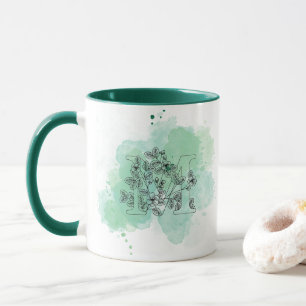 Initial M Aquarellmonogramm Grün Botanisch Tasse