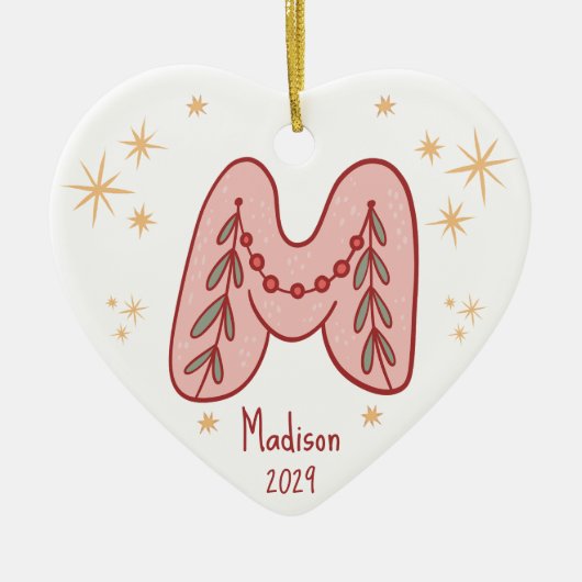 Initial M Baby S First Christmas Pattern Keramik Ornament (Vorne)