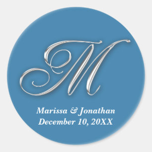 Initial M blauer monogramm individuelle Name favor Runder Aufkleber