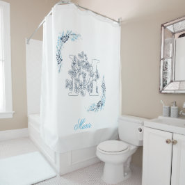Initial "M" Blue Monogram Calm Floral Duschvorhang