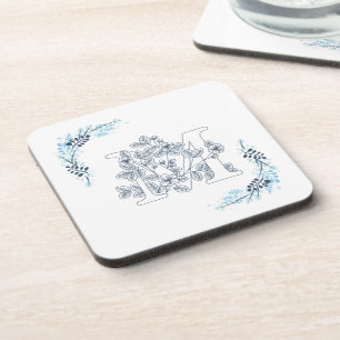 Initial "M" Blue Monogram Calm Floral Getränkeuntersetzer