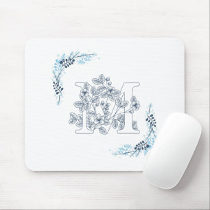 Initial "M" Blue Monogram Calm Floral Mousepad