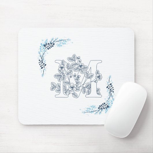 Initial "M" Blue Monogram Calm Floral Mousepad (Mit Mouse)