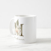 Initial M Boho Floral Orchid Greenery Individuelle Kaffeetasse (Vorderseite Links)