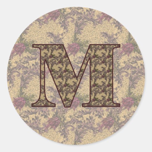 Initial-M-Elegant Runder Aufkleber (Vorderseite)