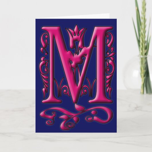 Initial M Fuschia Navy Monogram Card (Vorderseite)