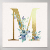 Initial m Golden and Blue Floral Monogram Poster (Vorne)
