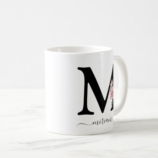 Initial M Monogramm Floral Blume Rosa Rosen Tasse (VorderseiteRechts)