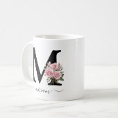 Initial M Monogramm Floral Blume Rosa Rosen Tasse (Vorderseite Links)