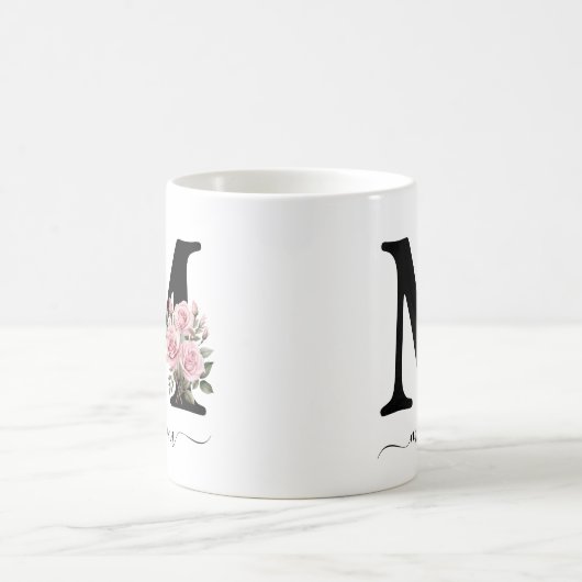 Initial M Monogramm Floral Blume Rosa Rosen Tasse (Mittel)