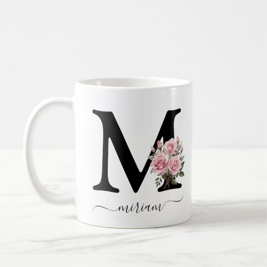 Initial M Monogramm Floral Blume Rosa Rosen Tasse (Links)