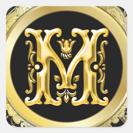 Initial M Square Sticker in Gold (Vorderseite)