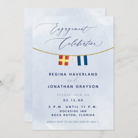 Initial "Maritime Flag" — Nautical Engagement Part Einladung (Vorne/Hinten)