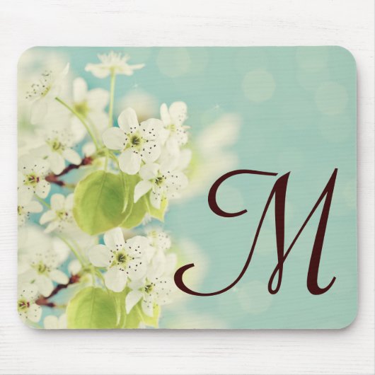 Initial-Mauspad mit weißem Kirschblossom Mousepad (Vorne)