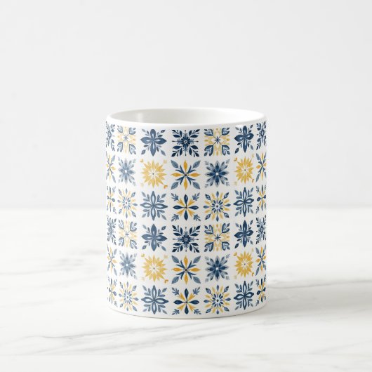 Initial Mediterranean Floral Tile-Style Pattern Kaffeetasse (Mittel)