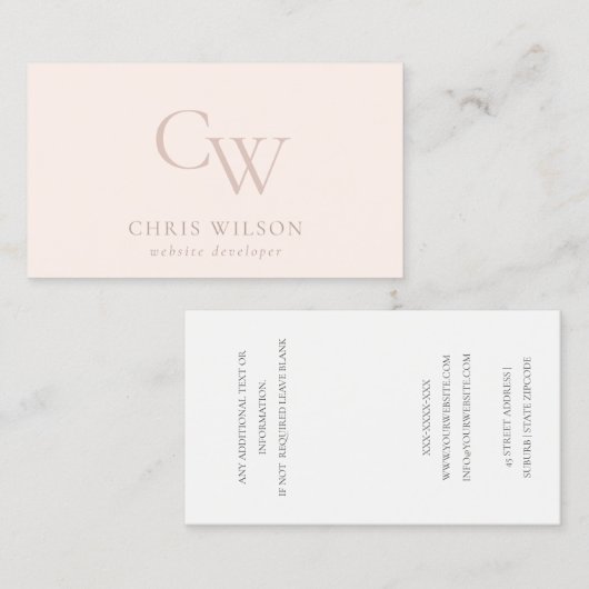 Initial minimales schlichtes rosa Monogramm Visitenkarte (Vorne/Hinten)